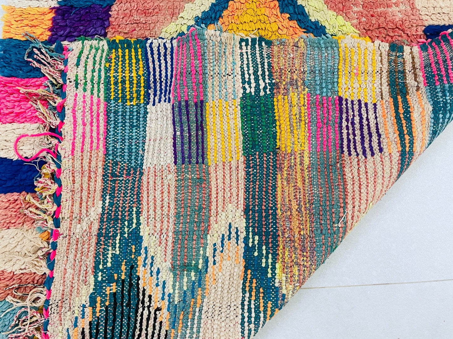 Vintage Moroccan Boucherouite Rug 2x7 ft - N7223