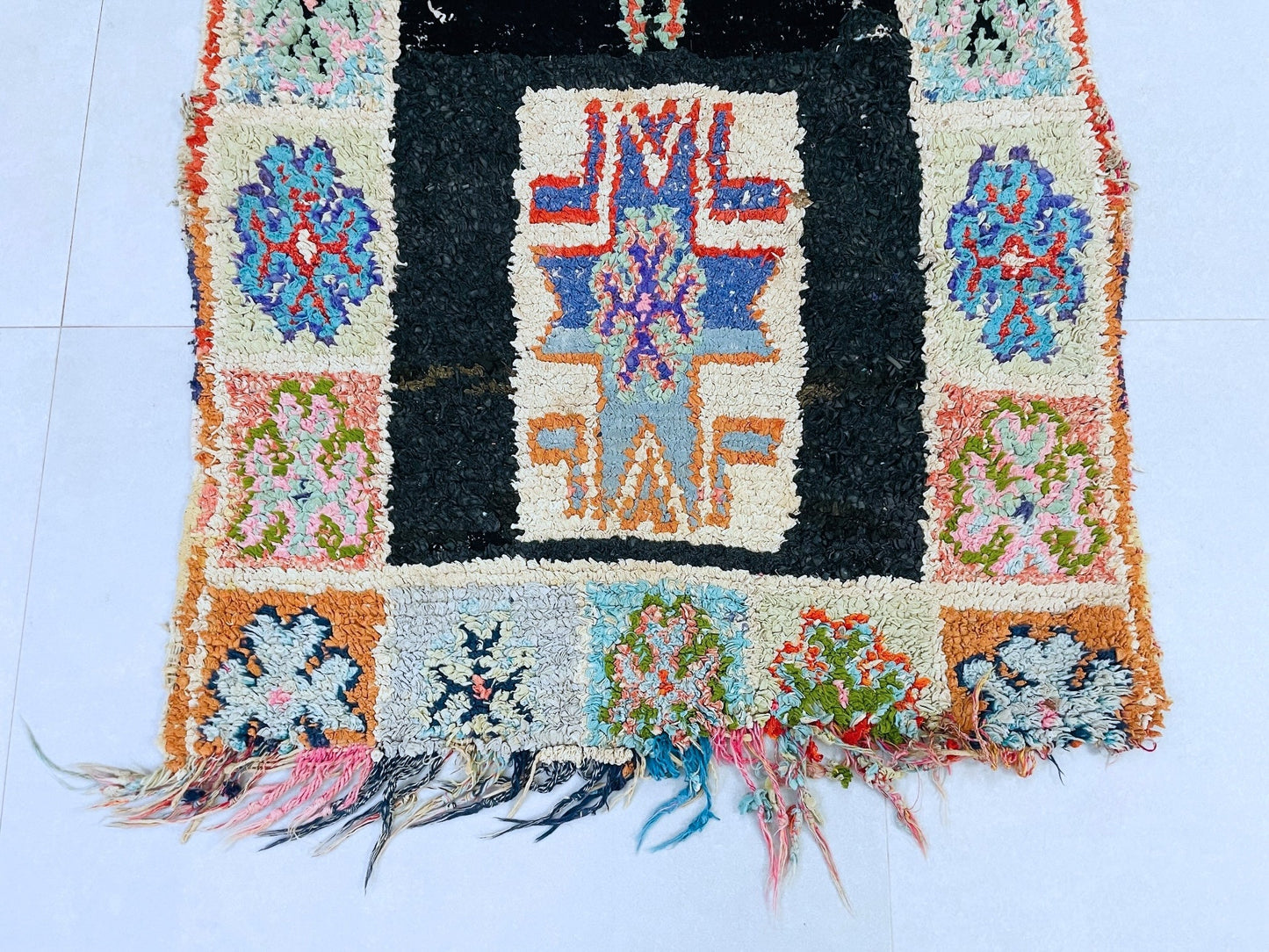 Vintage Moroccan Boucherouite Rug 2x7 ft - N7219