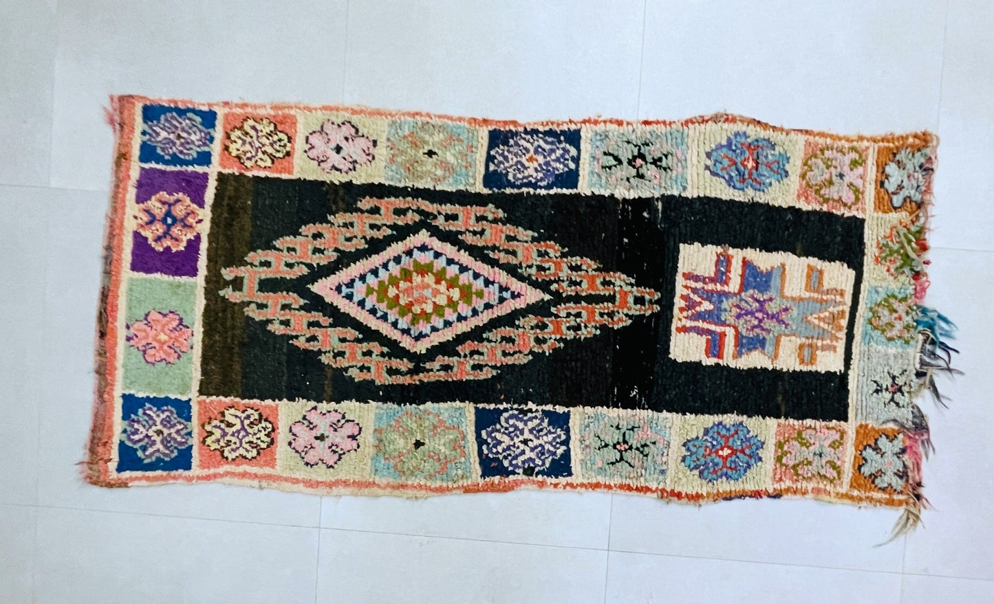 Vintage Moroccan Boucherouite Rug 2x7 ft - N7219
