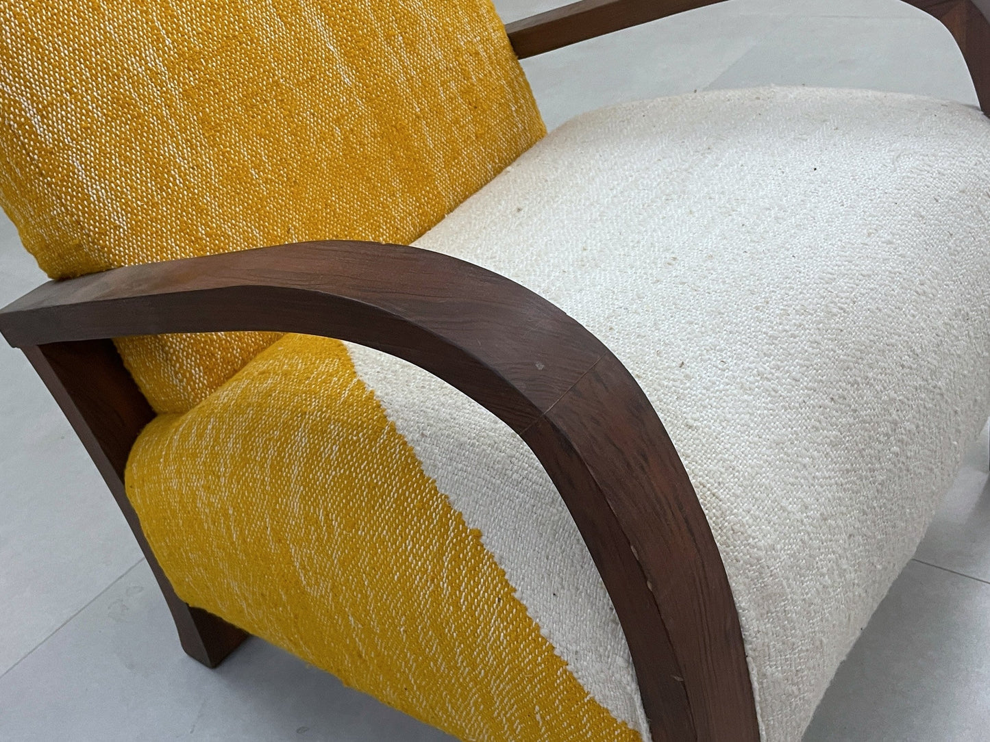 Handcrafted Moroccan Chair - Walnut Wood & Kilim Upholstery - Boho Accent Chair - CH71