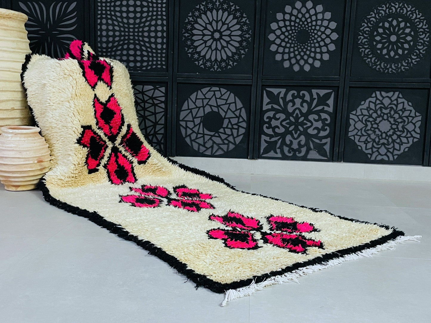 Vintage Moroccan Boucherouite Rug 3x9 ft - N9500