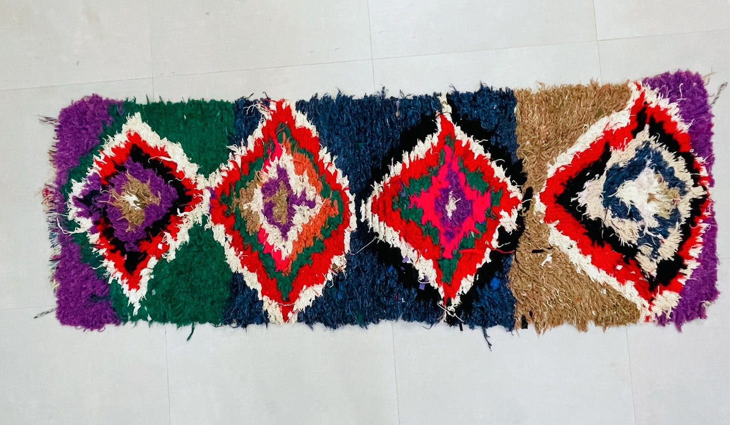 Vintage Moroccan Boucherouite Rug 2x7 ft - BN8