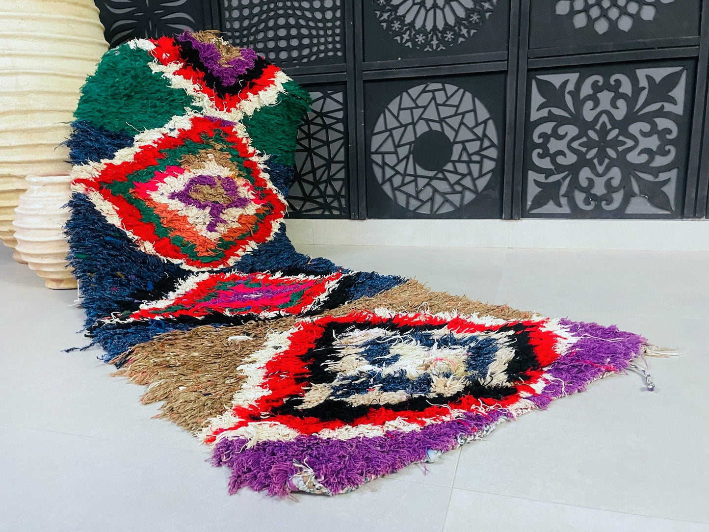 Vintage Moroccan Boucherouite Rug 2x7 ft - BN8