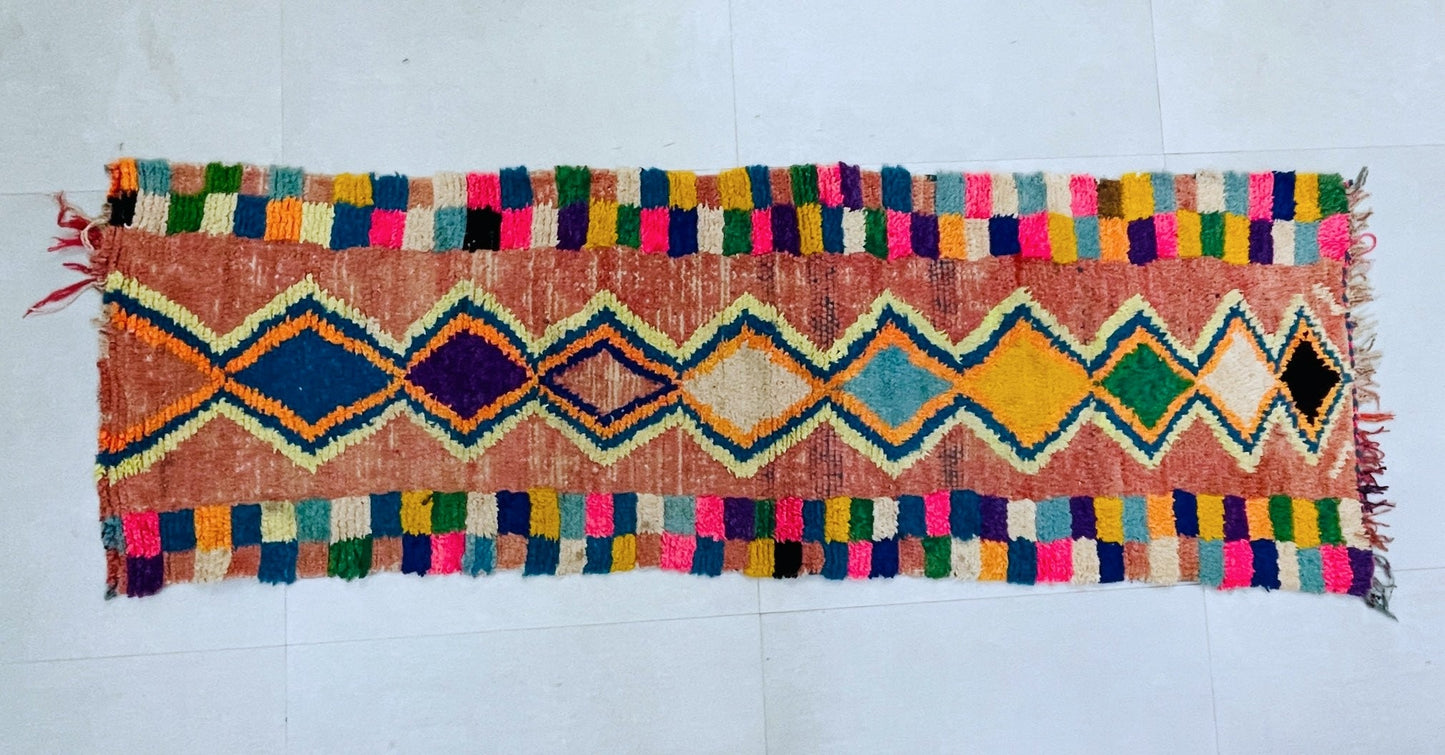 Vintage Moroccan Boucherouite Rug 2x7 ft - N7223