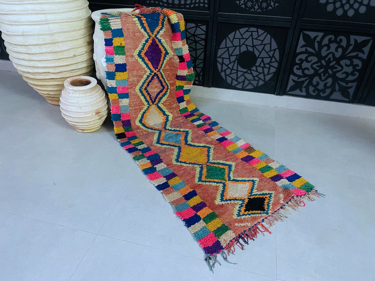 Vintage Moroccan Boucherouite Rug 2x7 ft - N7223