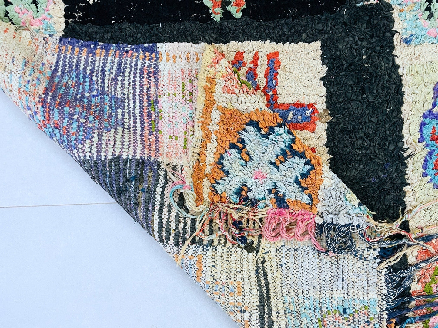 Vintage Moroccan Boucherouite Rug 2x7 ft - N7219