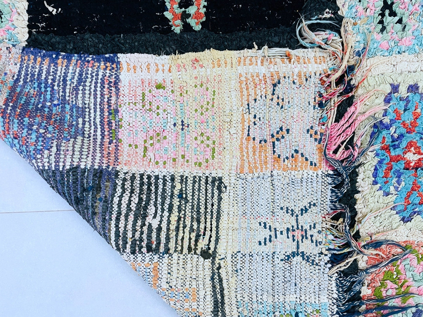Vintage Moroccan Boucherouite Rug 2x7 ft - N7219