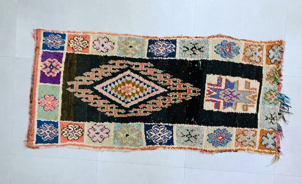 Vintage Moroccan Boucherouite Rug 2x7 ft - N7219