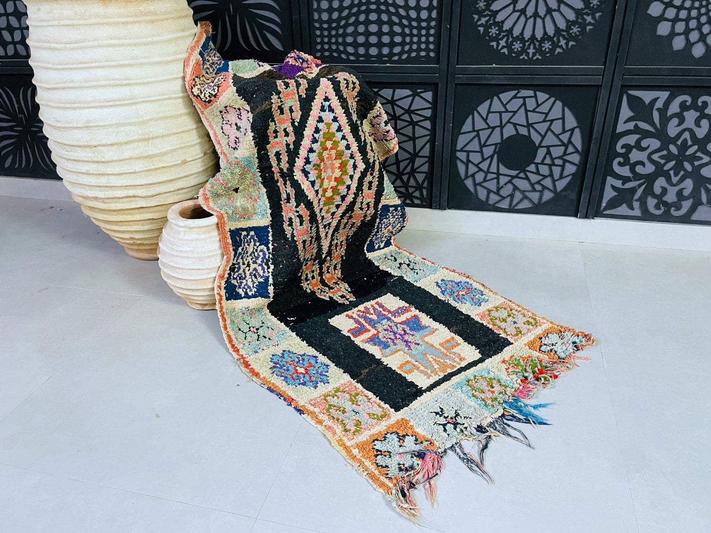 Vintage Moroccan Boucherouite Rug 2x7 ft - N7219