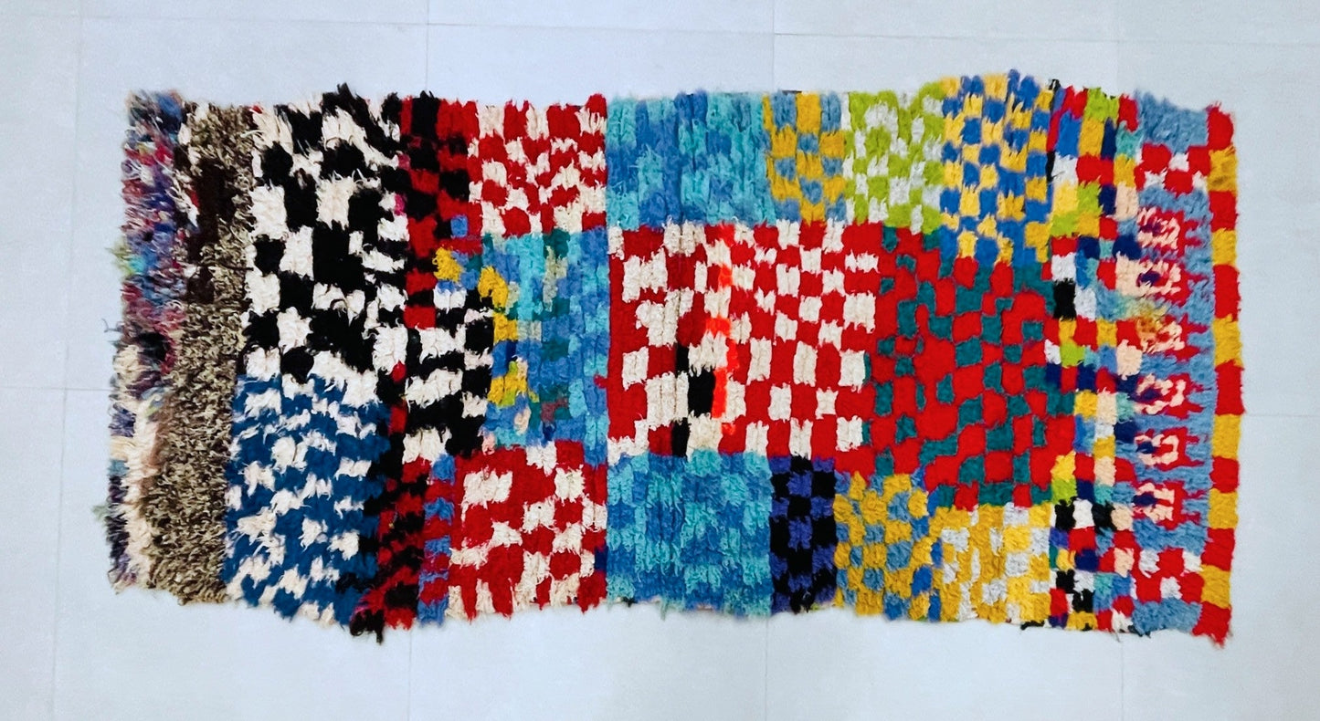 Moroccan Boucherouite Rug 3x7 ft - N7214