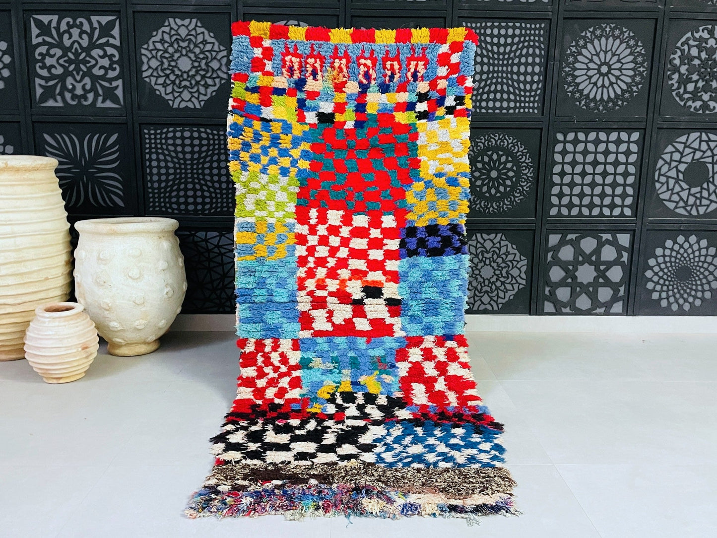 Moroccan Boucherouite Rug 3x7 ft - N7214