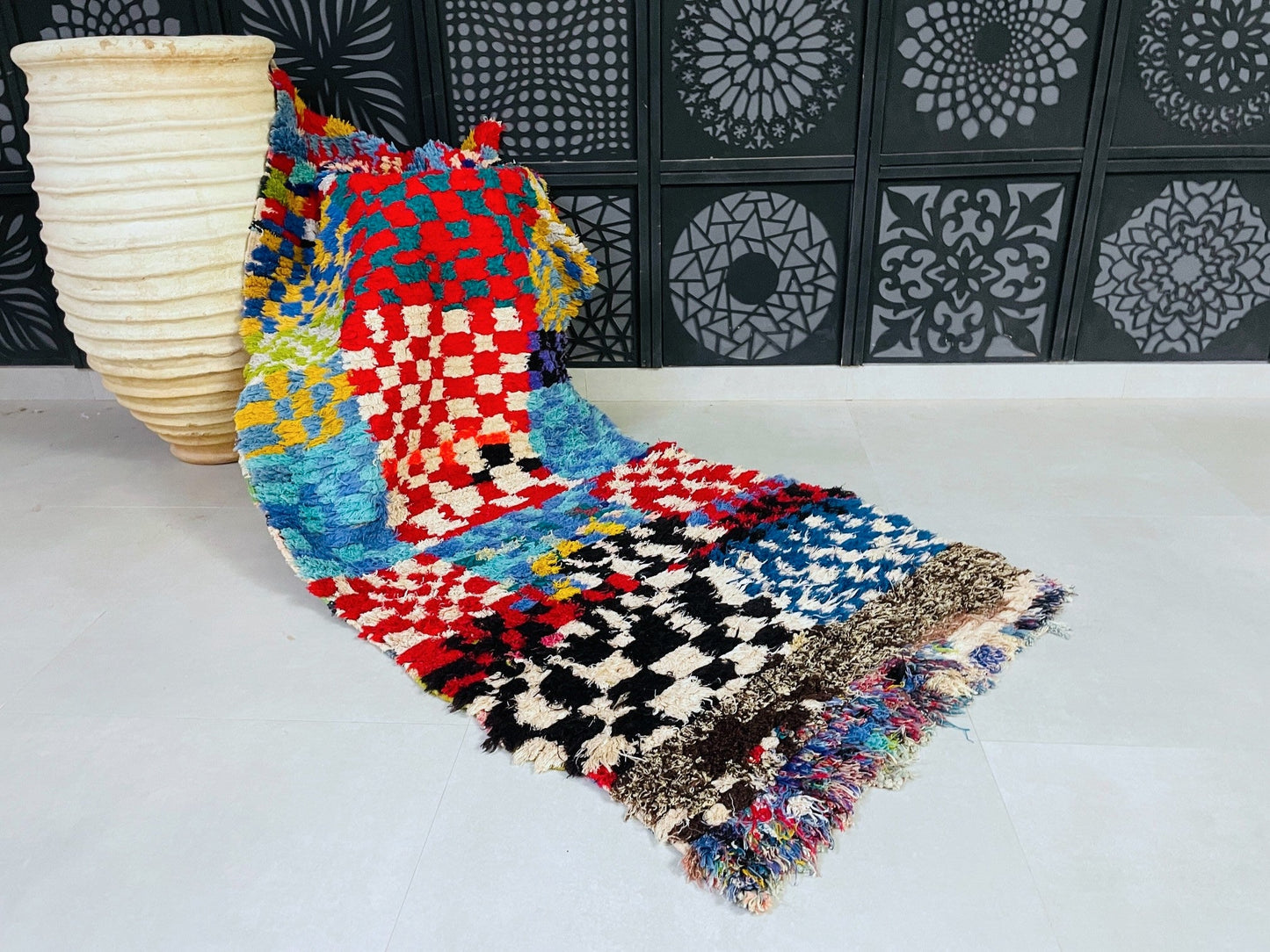 Moroccan Boucherouite Rug 3x7 ft - N7214