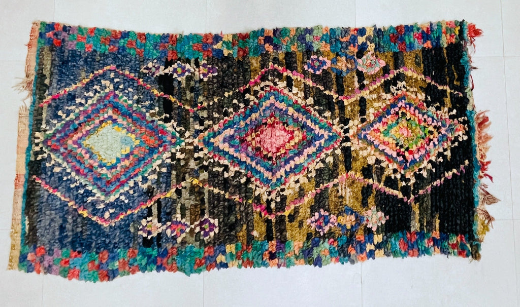Vintage Moroccan Boucherouite Rug 3x7 ft - N7216