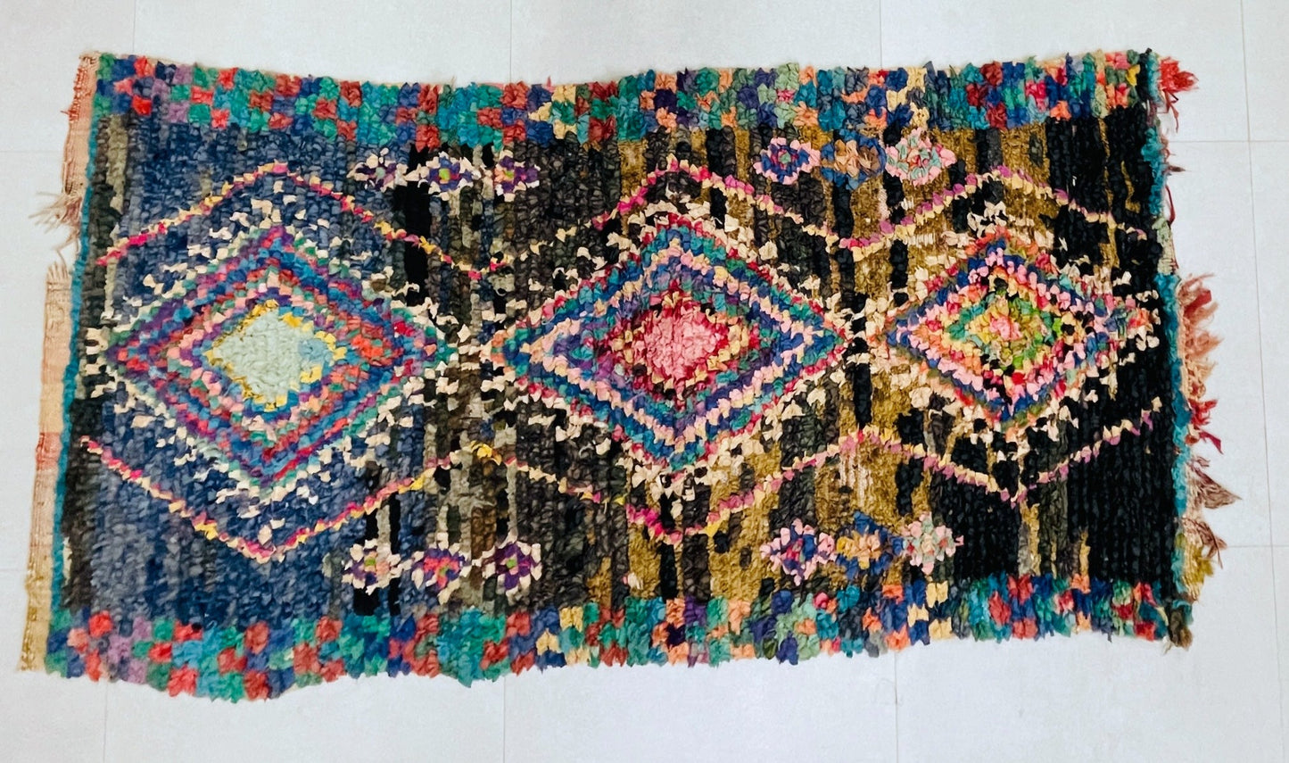 Vintage Moroccan Boucherouite Rug 3x7 ft - N7216