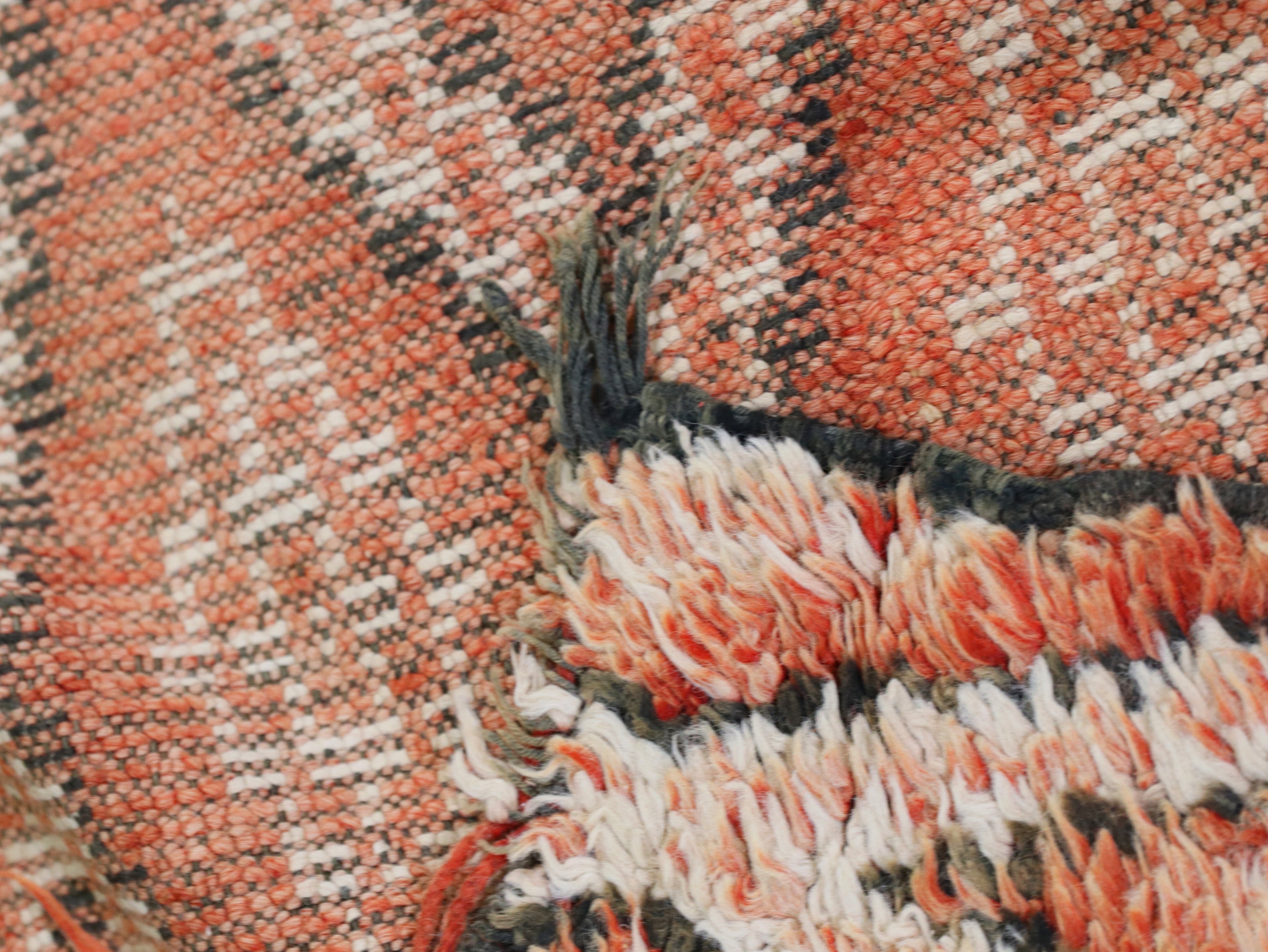 Coral and white Vintage rug- Berber Artisan Rugg 5x10 - C67