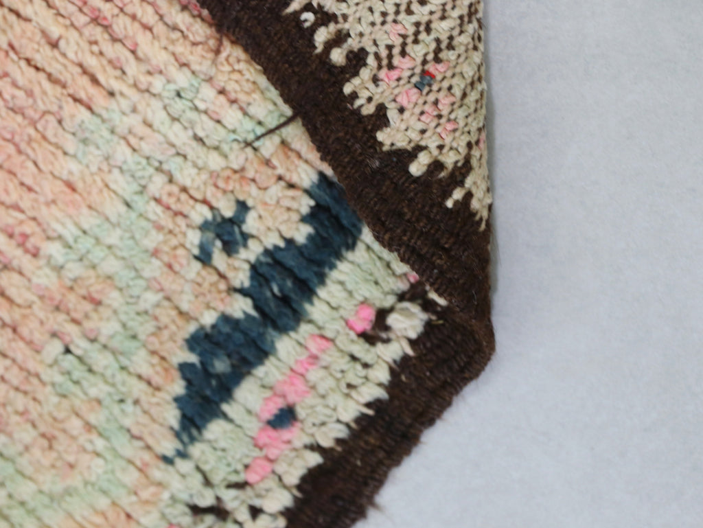 Vintage Moroccan Rug - Handwoven Wool with Pink Stars and Geometric Patterns 5x9 - C48