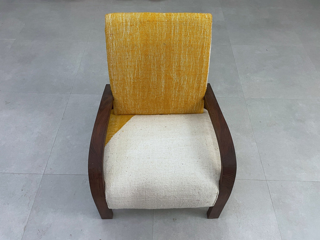 Handcrafted Moroccan Chair - Walnut Wood & Kilim Upholstery - Boho Accent Chair - CH71