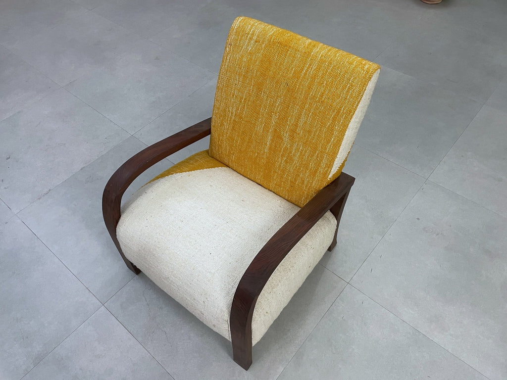 Handcrafted Moroccan Chair - Walnut Wood & Kilim Upholstery - Boho Accent Chair - CH71