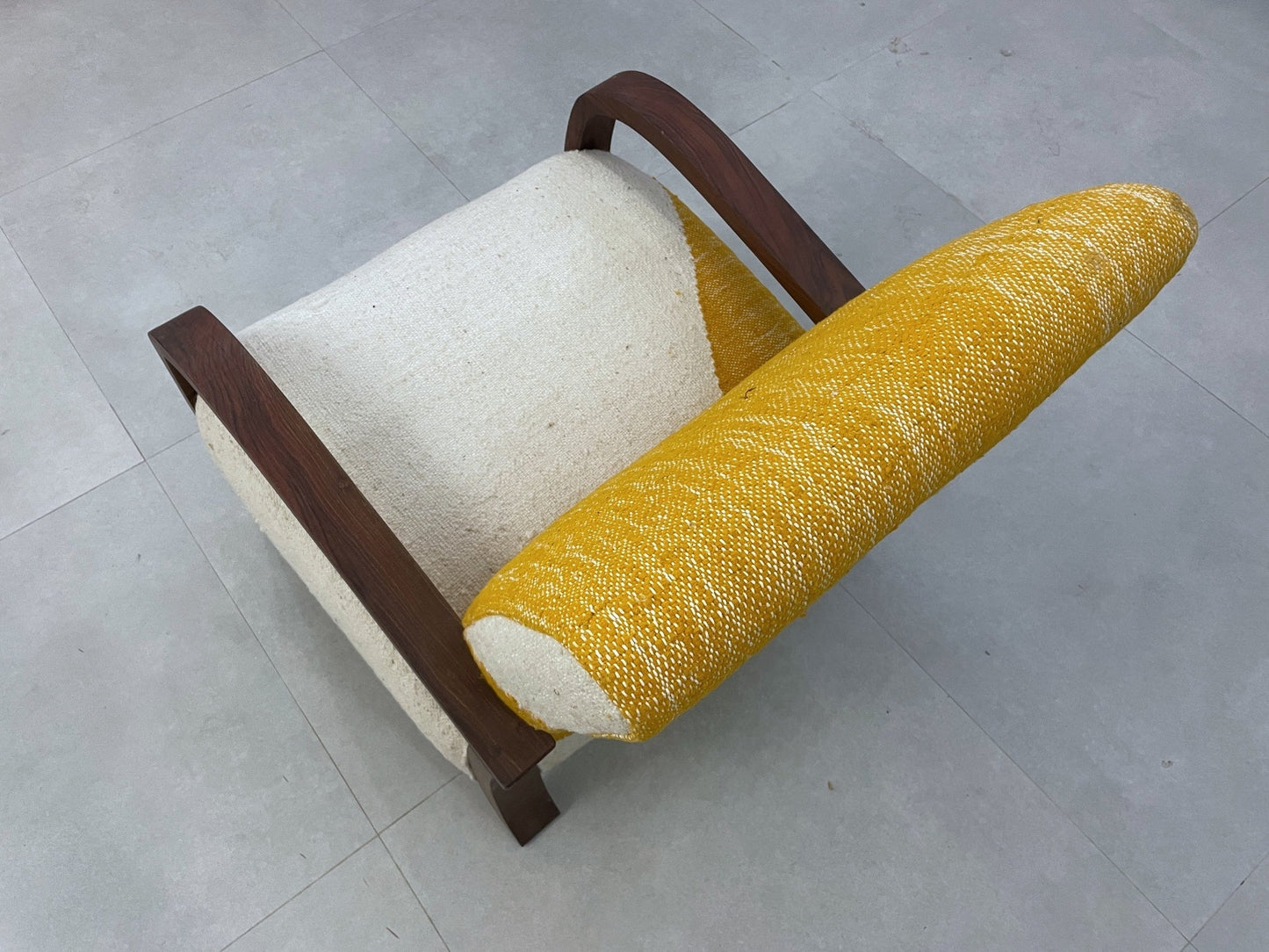 Handcrafted Moroccan Chair - Walnut Wood & Kilim Upholstery - Boho Accent Chair - CH71