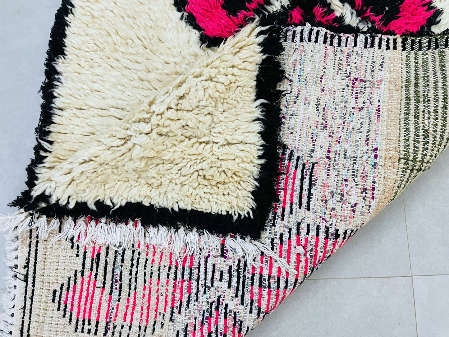 Vintage Moroccan Boucherouite Rug 3x9 ft - N9500