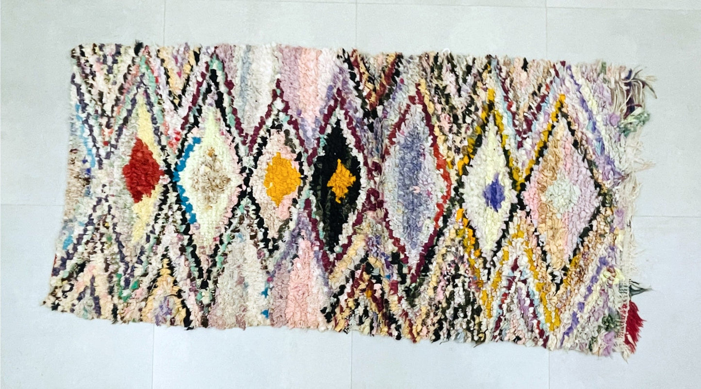 Vintage Moroccan Boucherouite Rug 2x7 ft - BN115