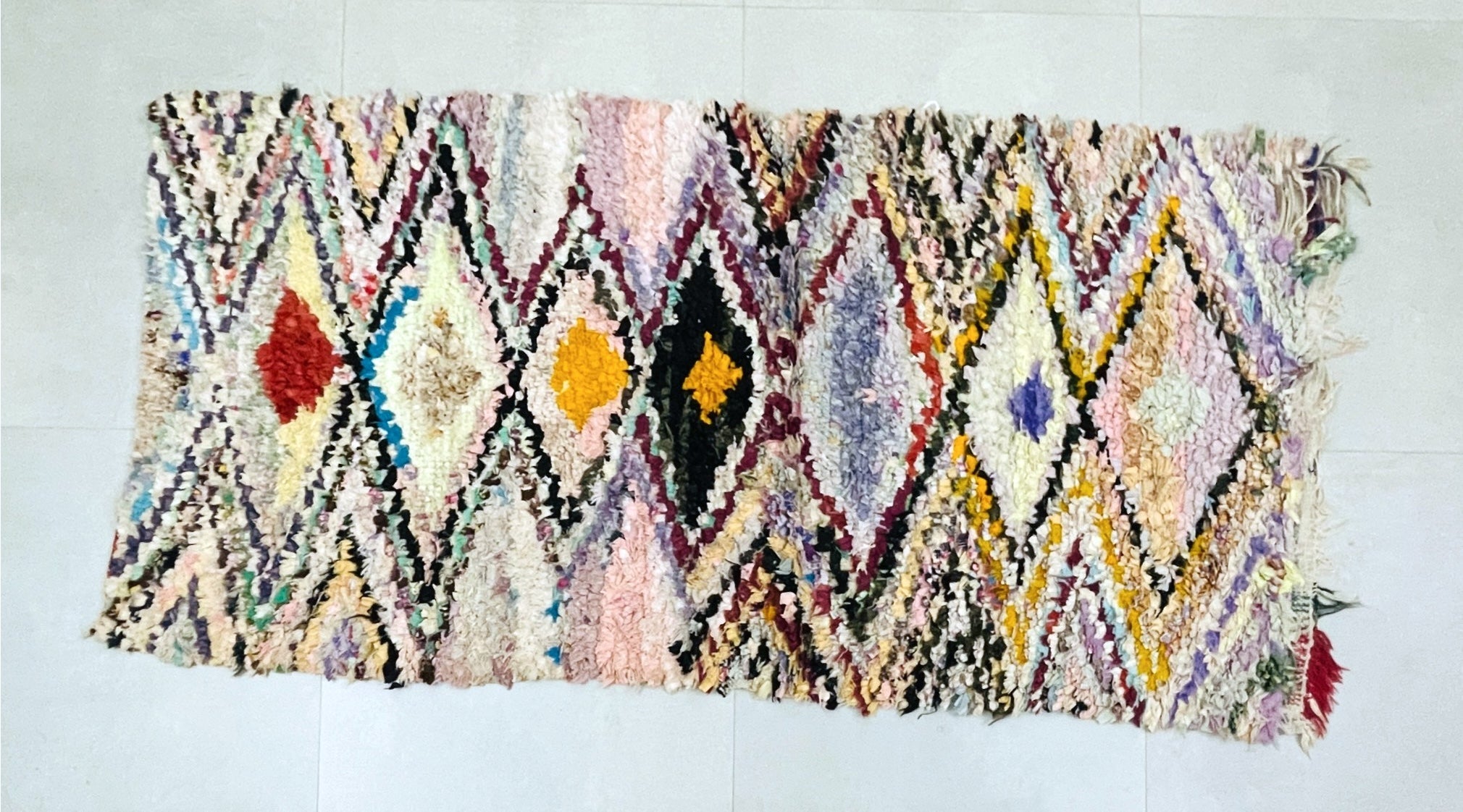Vintage Moroccan Boucherouite Rug 2x7 ft - BN115