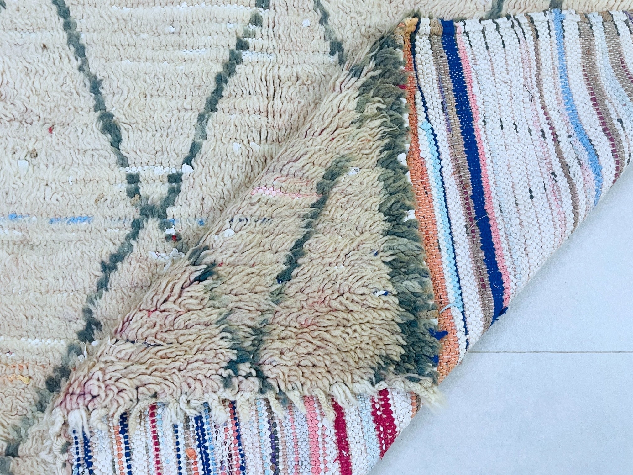 Vintage Moroccan Boucherouite Rug 4x9 ft - N7200