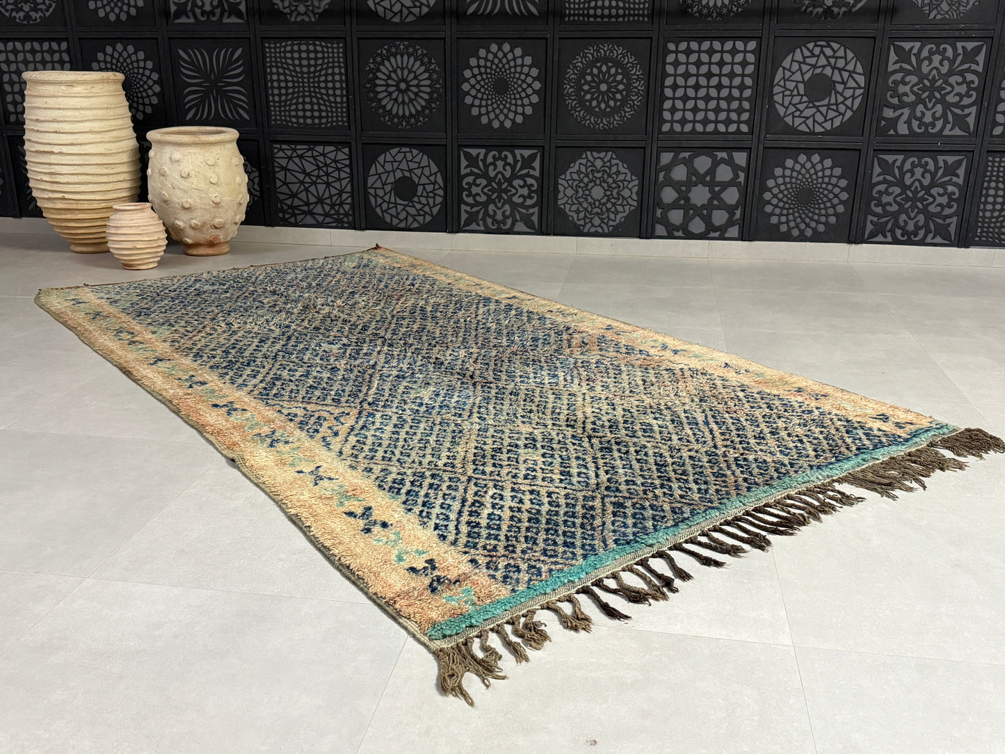 Blue Berber Handmade Wool Carpet 5x11 - F47