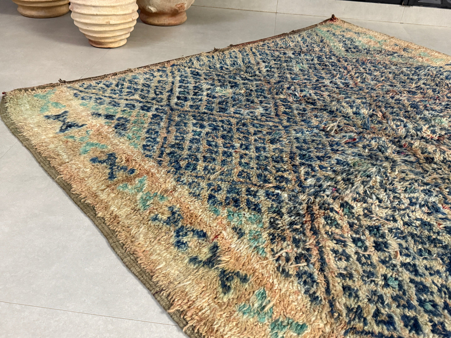 Blue Berber Handmade Wool Carpet 5x11 - F47