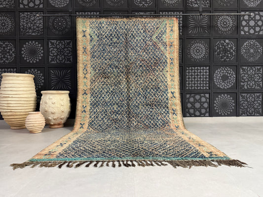 Blue Berber Handmade Wool Carpet 5x11 - F47