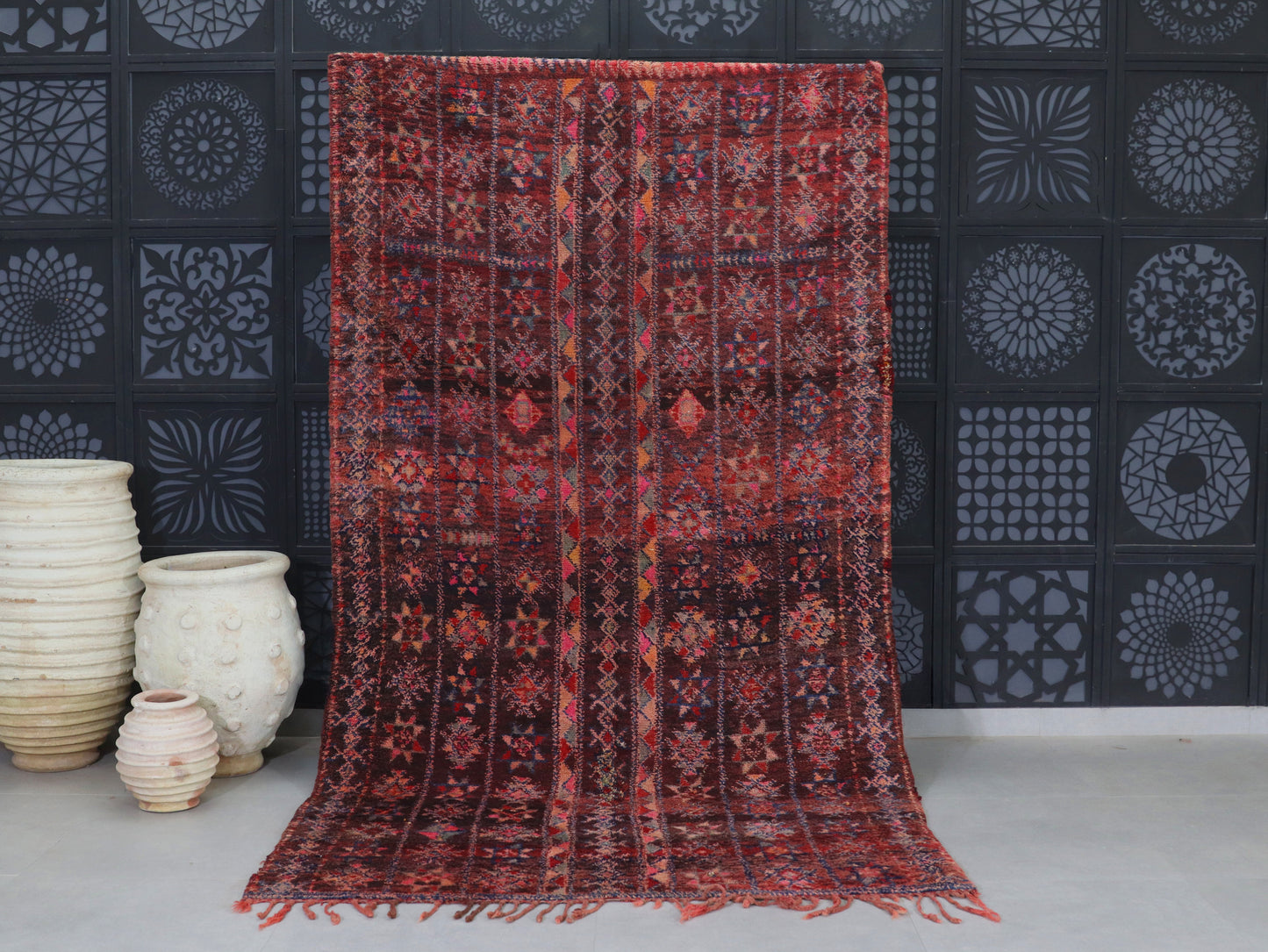 Rich Red & Orange Handwoven Wool  Moroccan Rug  5x11 - C70