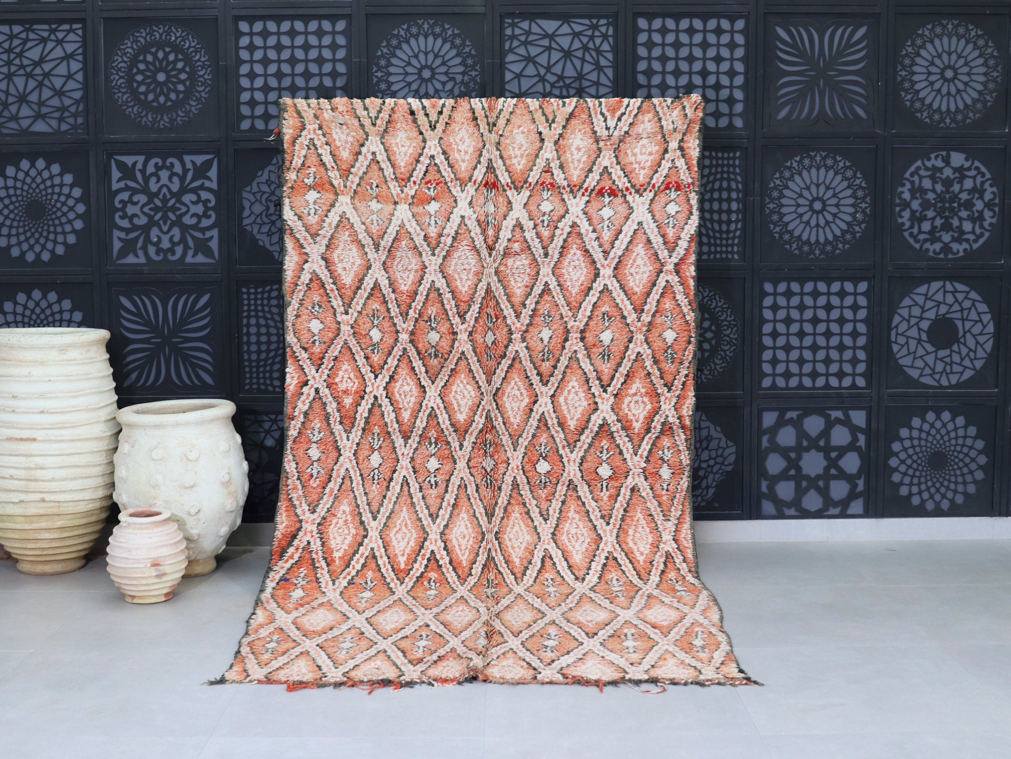Coral and white Vintage rug- Berber Artisan Rugg 5x10 - C67