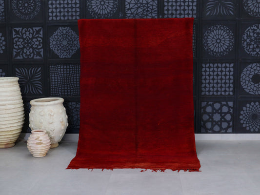 Vintage Moroccan Red Wool Rug - Handmade with Soft Wool 5x8 - C11