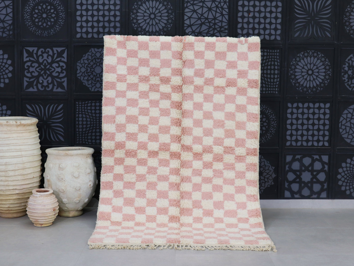 Handmade Moroccan Beni Ourain Checkered Rug 5x8 - A68