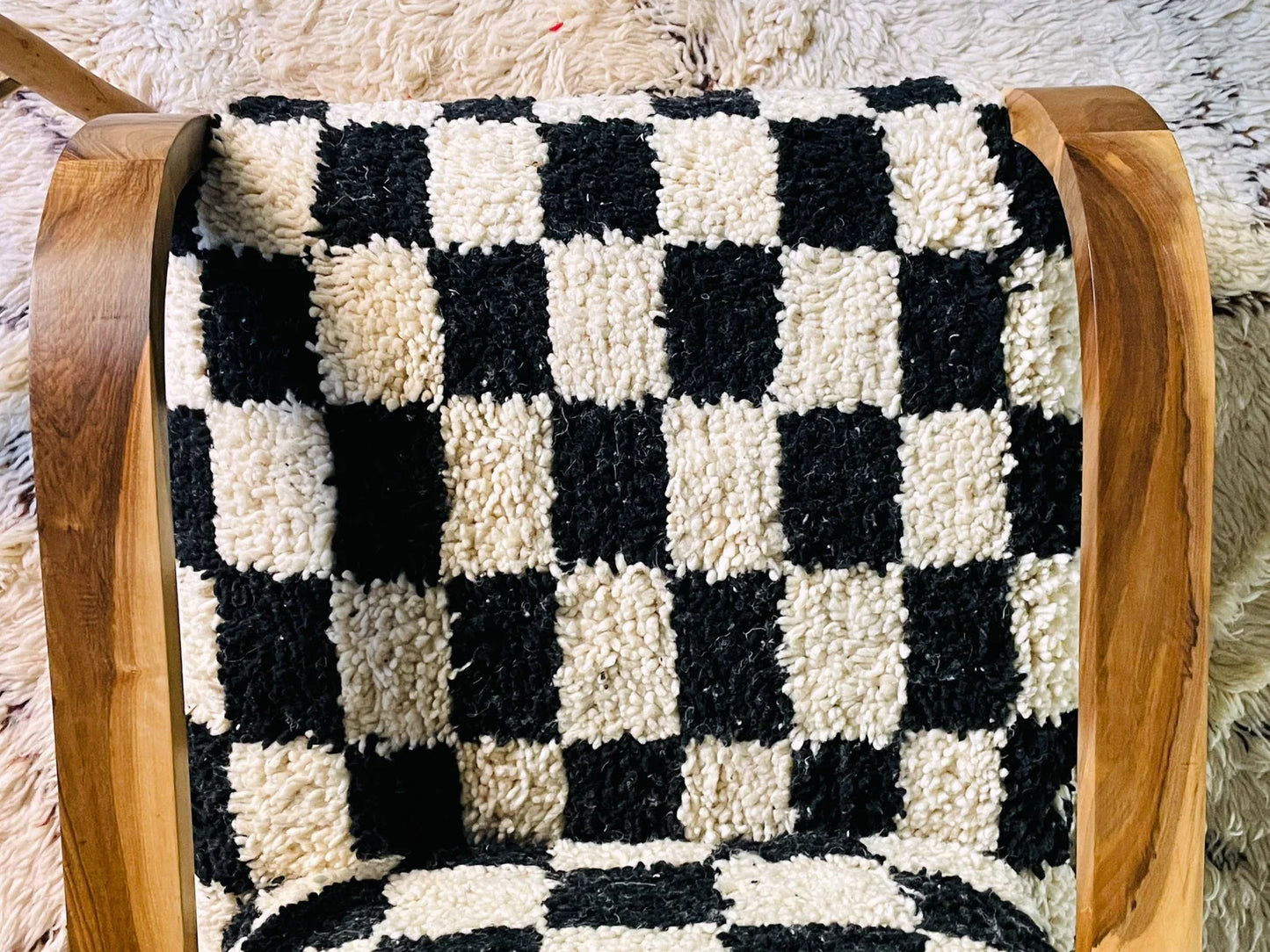 Custom checkered moroccan walnut wood Chair