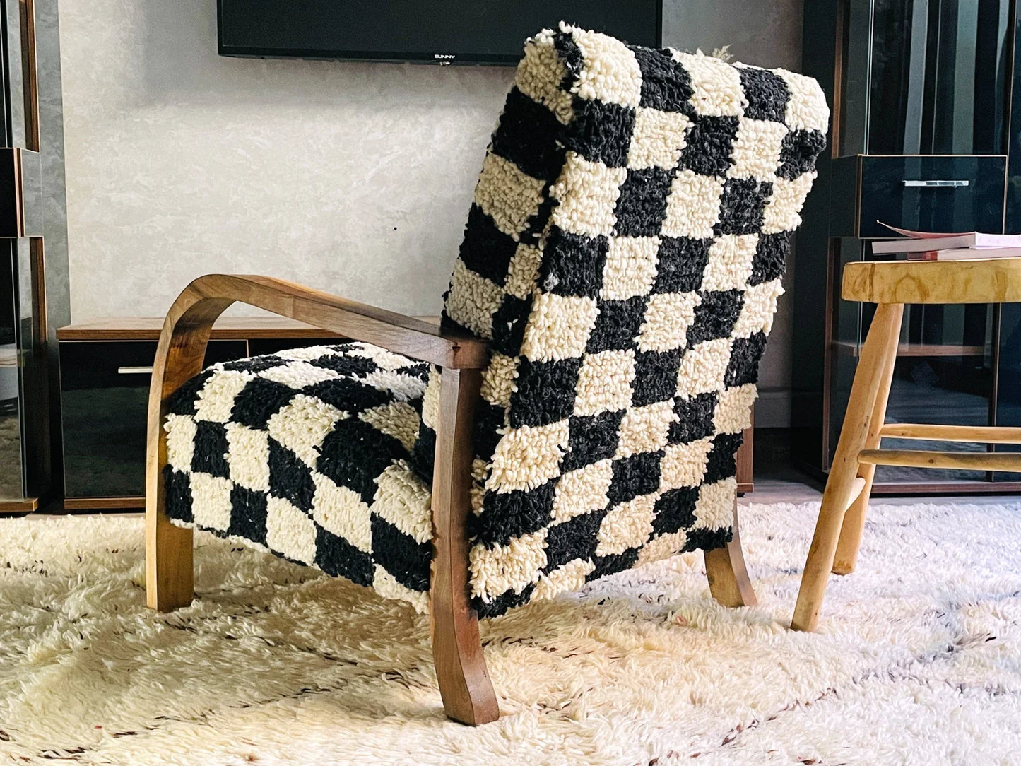 Custom checkered moroccan walnut wood Chair