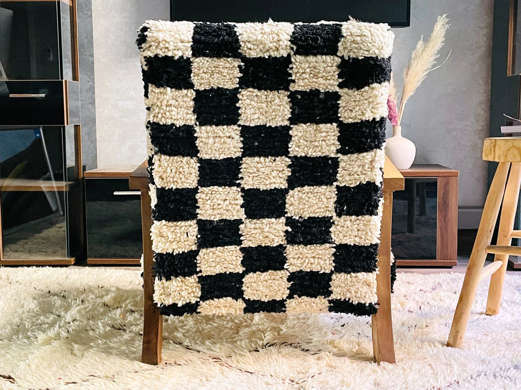 Custom checkered moroccan walnut wood Chair
