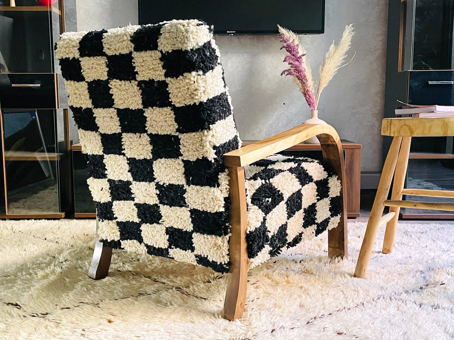 Custom checkered moroccan walnut wood Chair