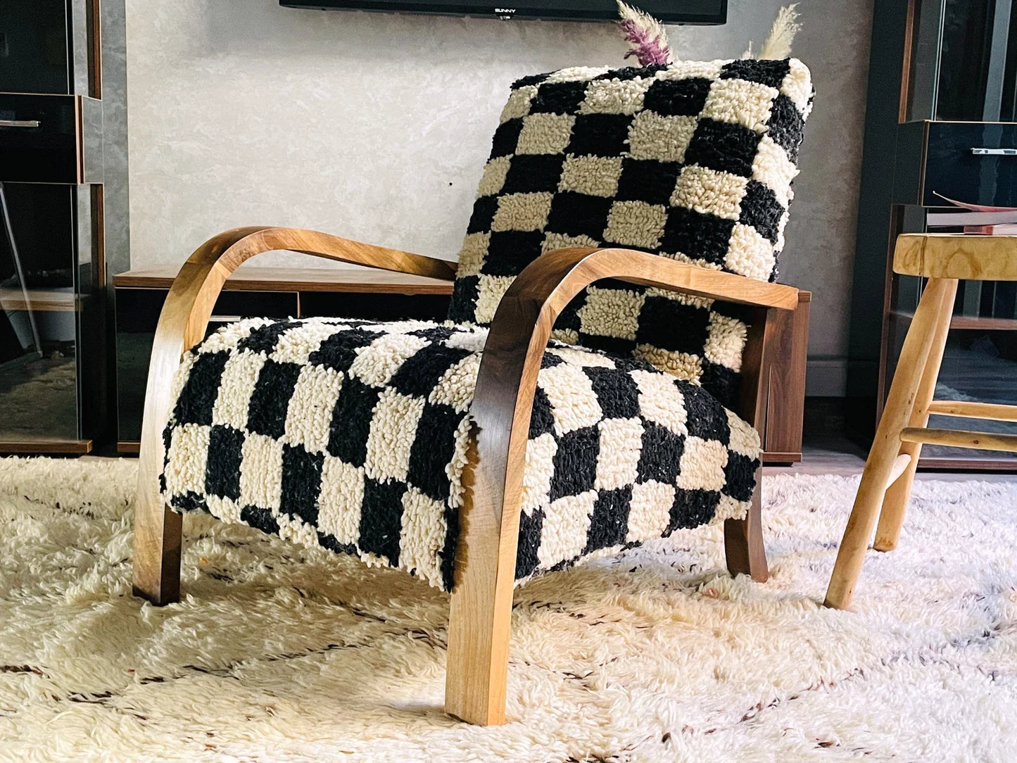 Custom checkered moroccan walnut wood Chair