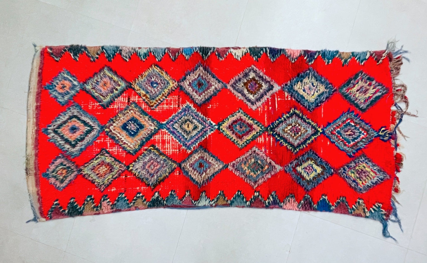 Red Moroccan Boucherouite Rug 3x8 ft - N7215