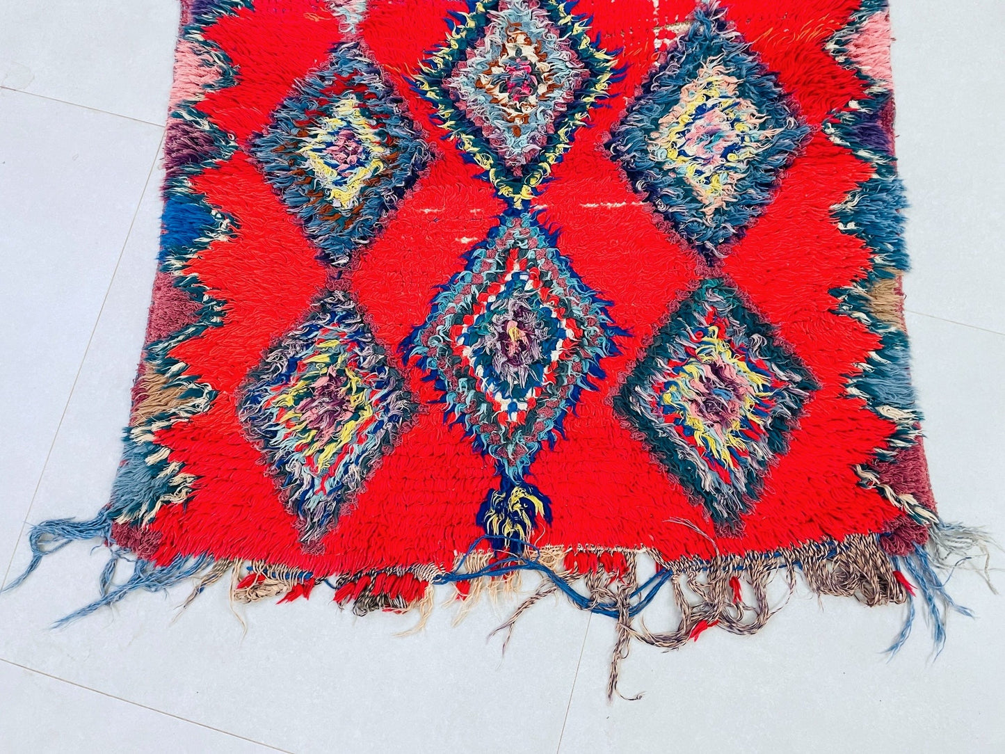 Red Moroccan Boucherouite Rug 3x8 ft - N7215