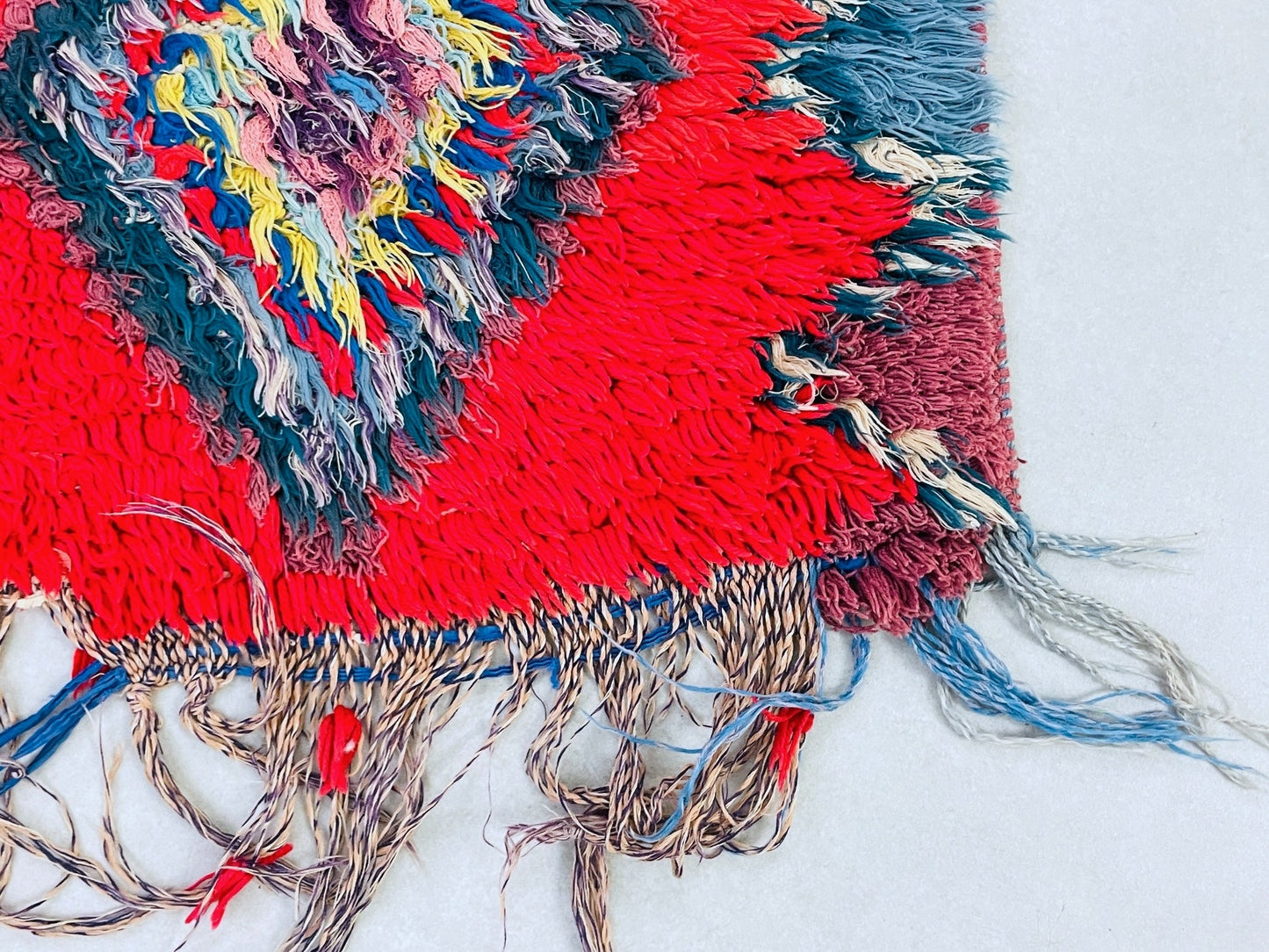 Red Moroccan Boucherouite Rug 3x8 ft - N7215