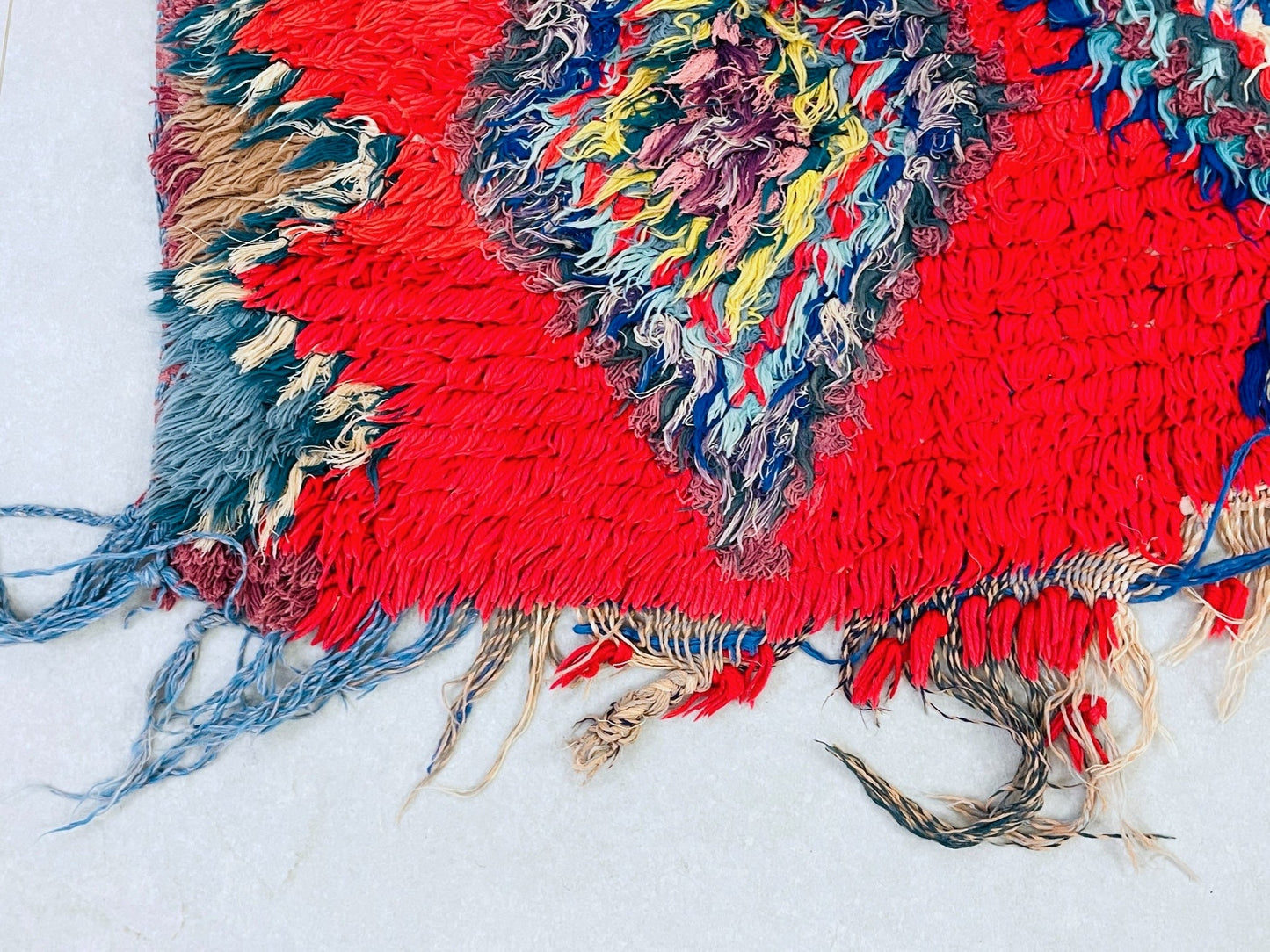 Red Moroccan Boucherouite Rug 3x8 ft - N7215