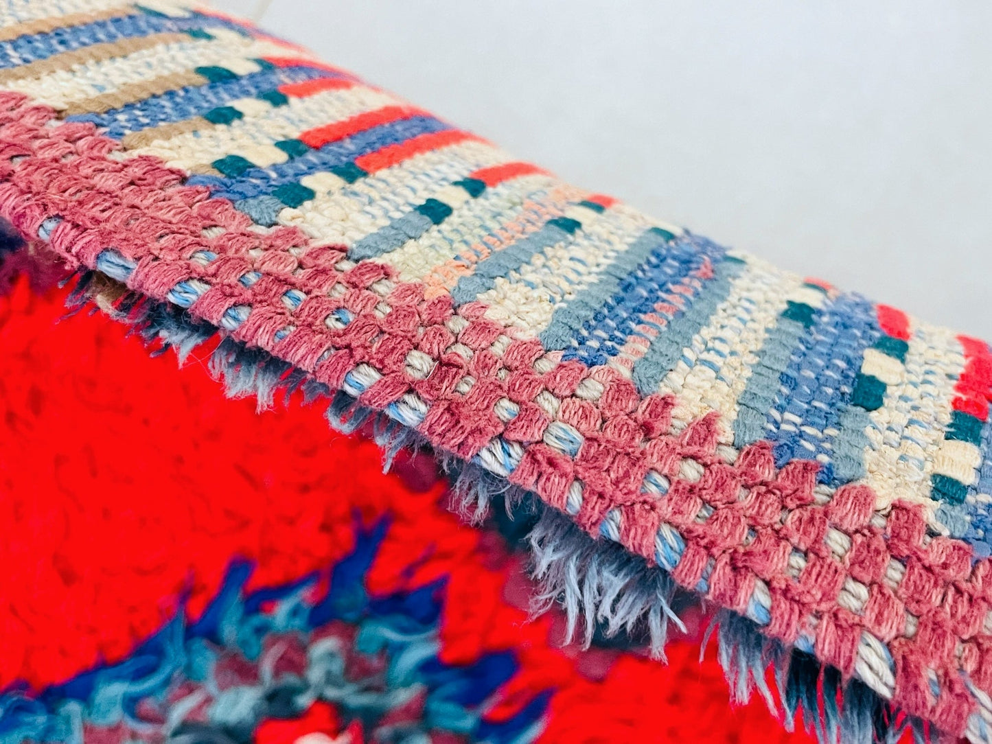 Red Moroccan Boucherouite Rug 3x8 ft - N7215