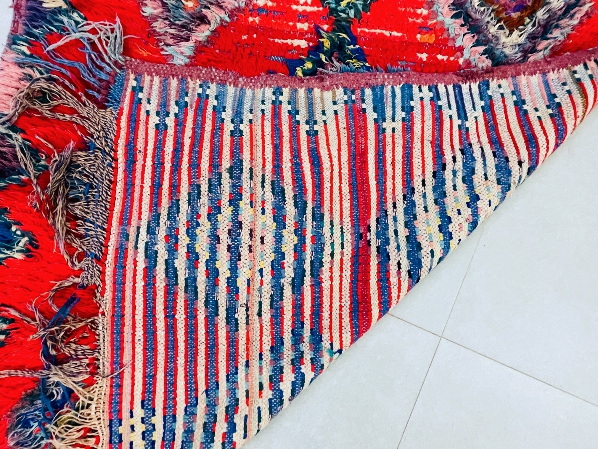 Red Moroccan Boucherouite Rug 3x8 ft - N7215