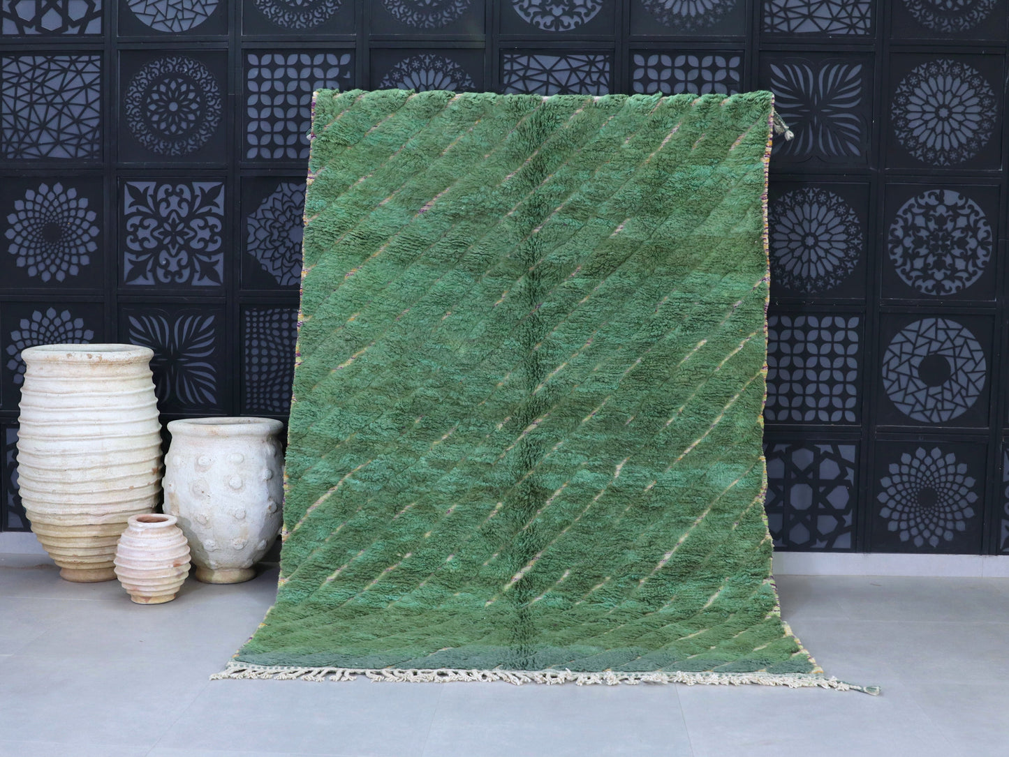 Green Beni Ourain Rug - Handmade Moroccan Wool Carpet 6x9 - A95