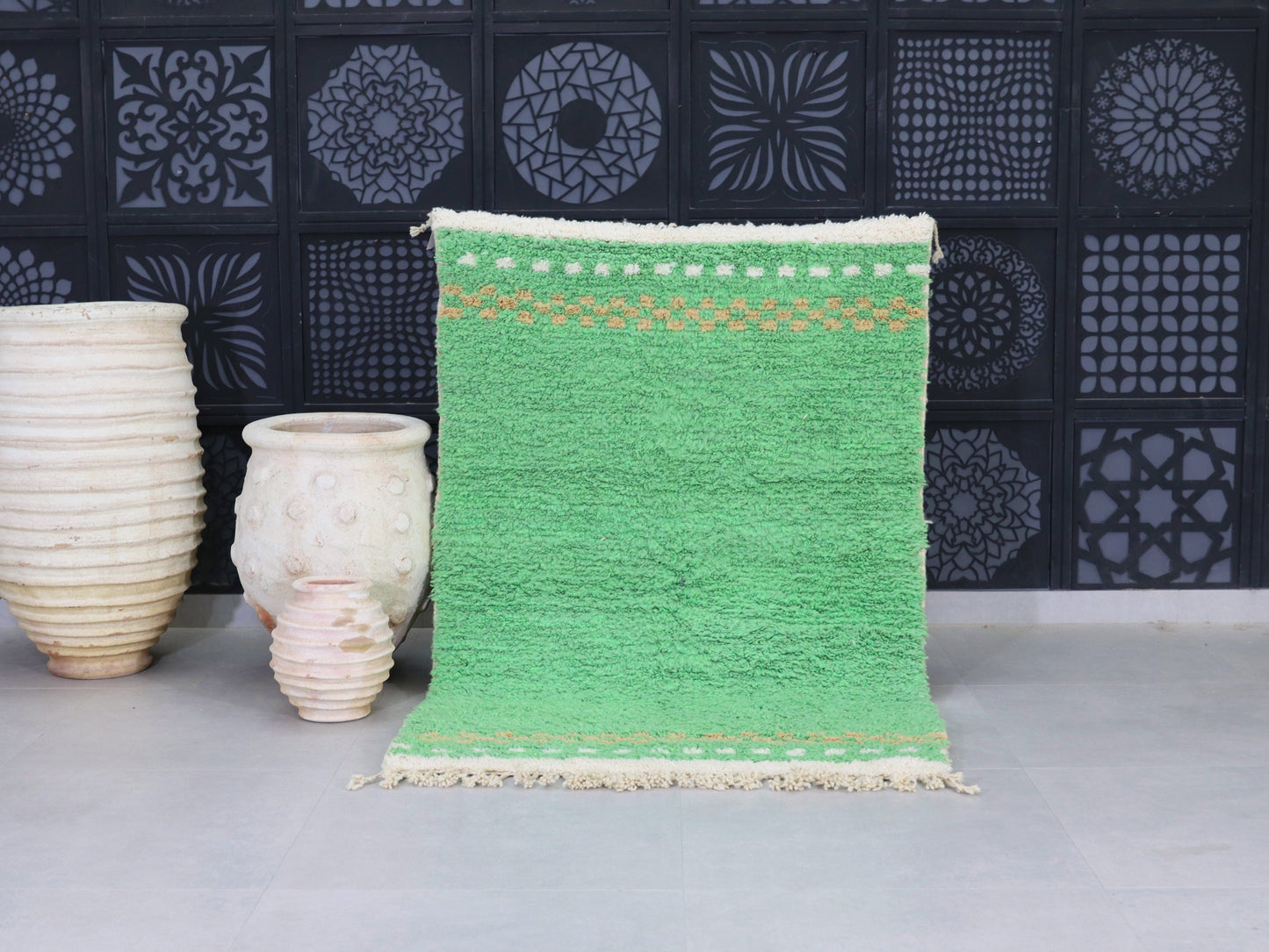 Handmade Moroccan Green Wool Rug 4x6 - B10