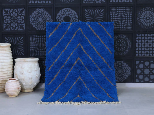Blue Moroccan Rug - Handmade Wool Berber Carpet 4x6 - A97
